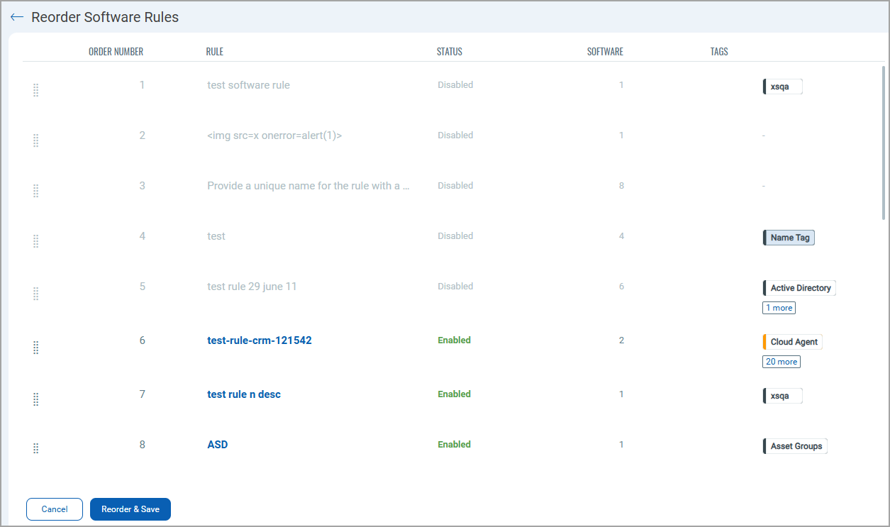 Reorder software rule - After